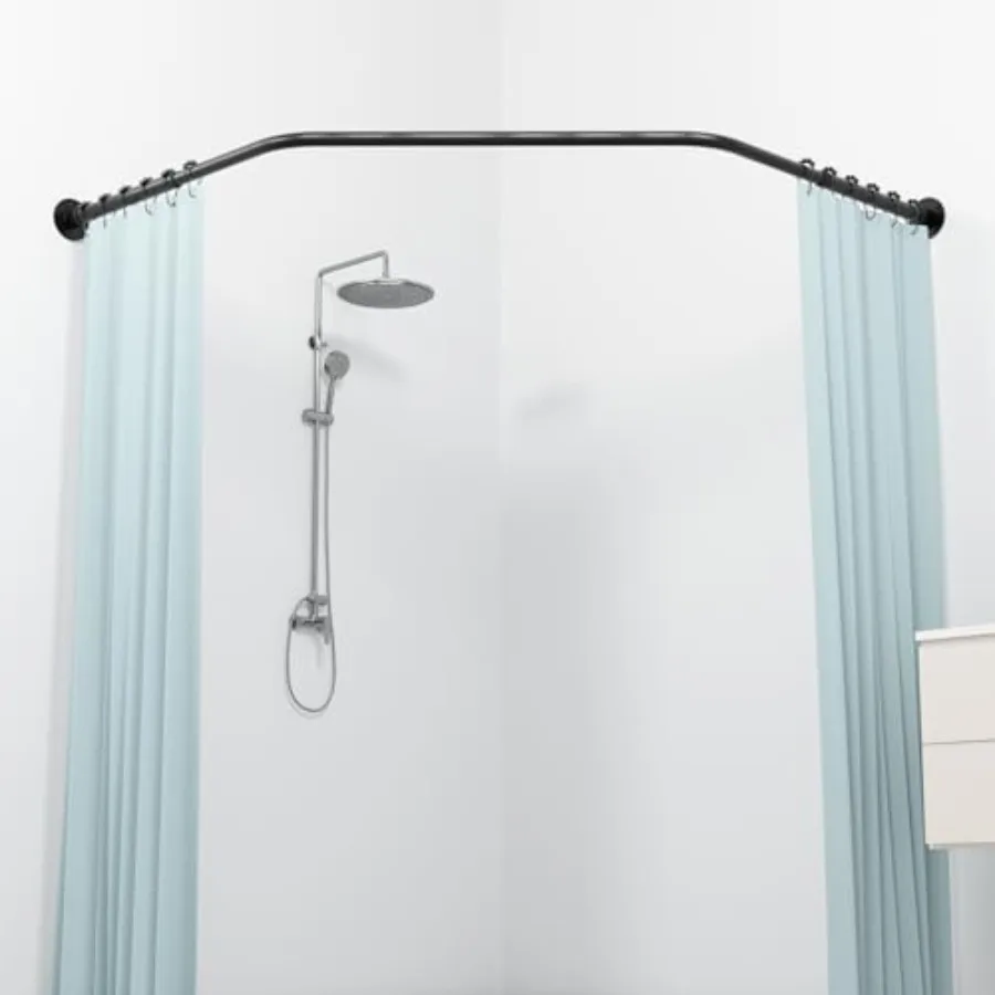 

corner shower rod middle 43" both sides 21"-36" showe rod pole large size round shower curtain rod for bathroom bathtub with 12