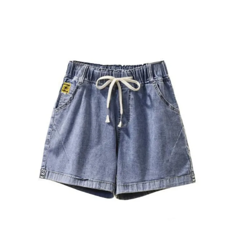 New Elastic Waist A Word Plus size Pants women Fashion Stretch Denim Shorts Chubby Girl Wide Leg Slimming Hot Pants E9037