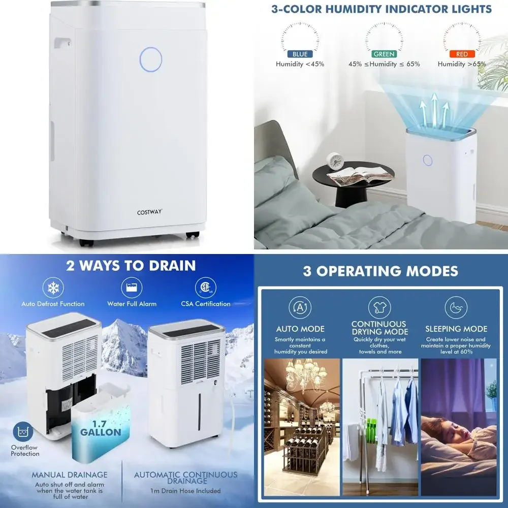 

60 Pint Basement Dehumidifier with Drain Hose, 3 Modes, 3-Color Display, 24H Timer, 4000 Sq. Ft Coverage