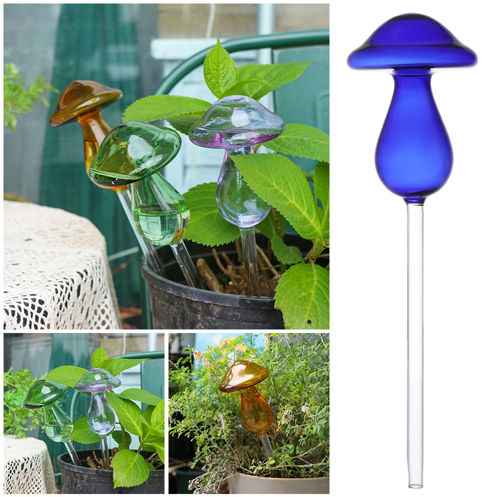 

Exquisite Plant Glass Flowers Water Feeder Mushroom Design Self Watering Plant Watering Kits