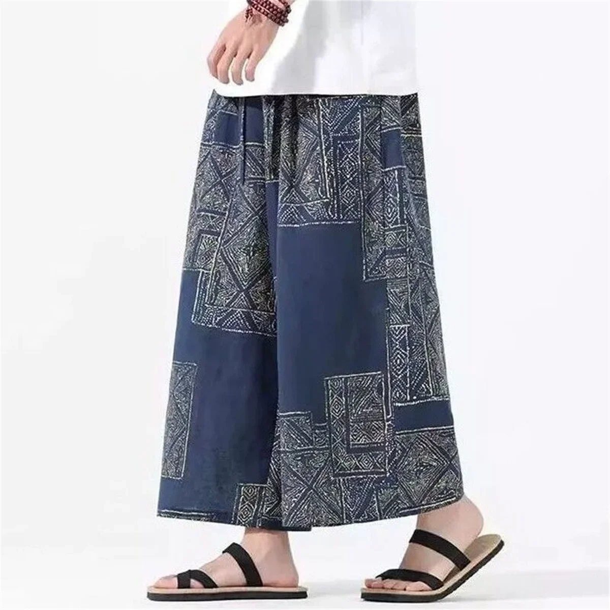 Sommerliche Herrenhose mit lockerem, geradem Bein, Patchwork-Design, weites Bein, Retro-Chinesischer Stil, lässige, lockere Passform, Herrenmode – Detail 8