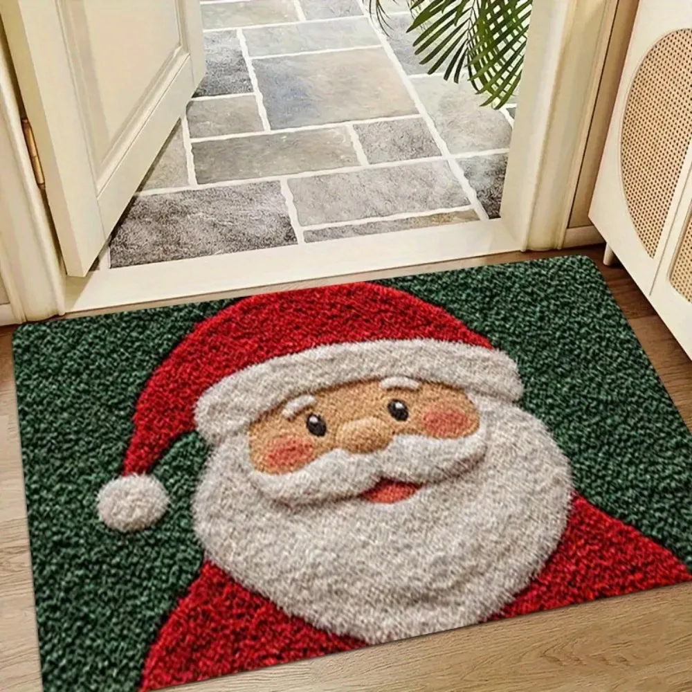 Comfortable Non Slip Christmas Door Mat Washable Home Decor Santa Claus Carpet Reindeer Cartoon Deer Christmas Foot Mat Bathroom