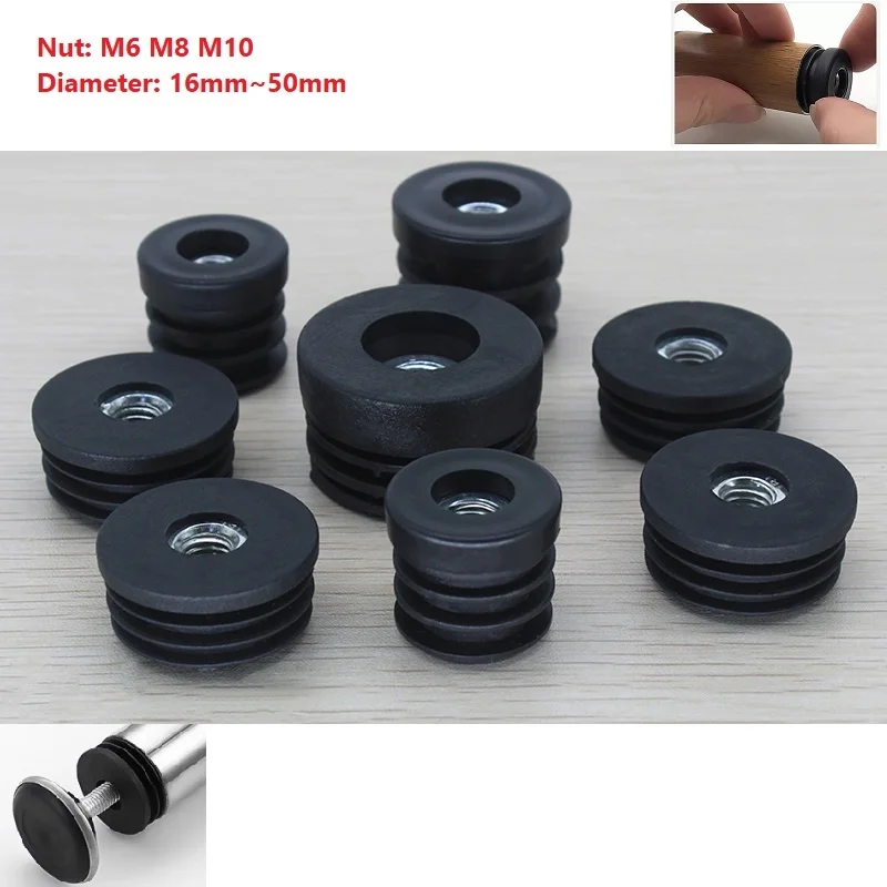 

16mm~50mm Round Nut Hole Plug Pipe Plug Black Plastic Furniture Leveling Feet Blanking End Cap Furniture M6 M8 M10