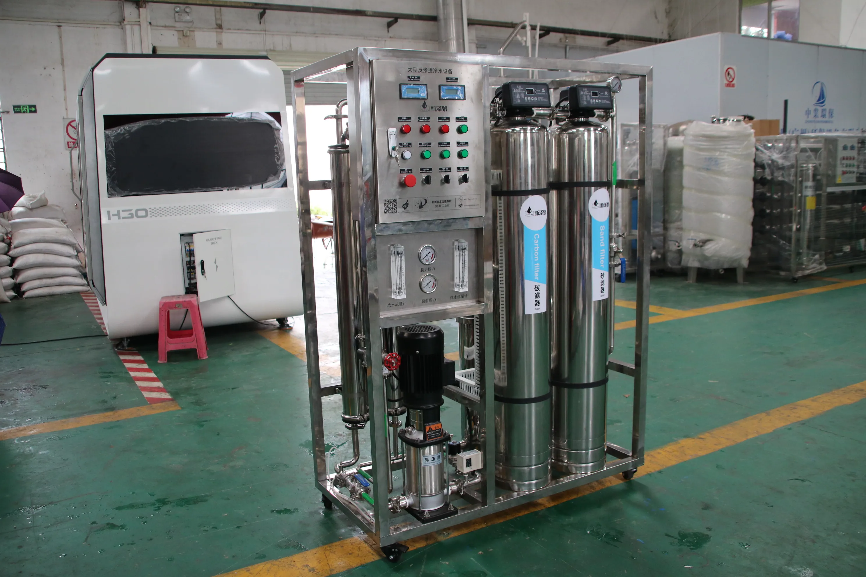 التناضح العكسي، ترشيح الرمل المزيل بالأيونات، وعاء الضغط المنقى، معدات معالجة المياه الصناعية على نطاق واسع، مرحلة واحدة