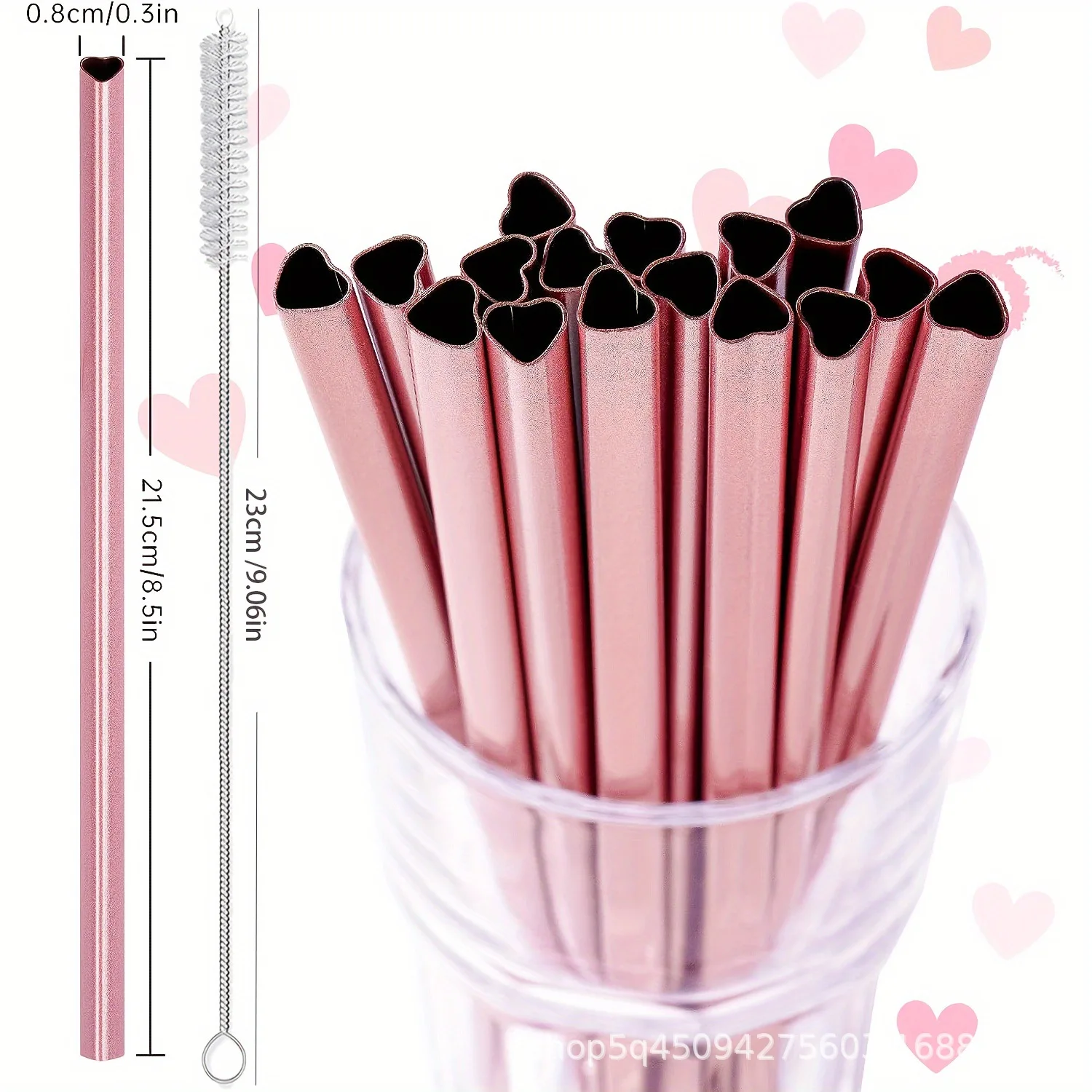 304 stainless steel Straw Recyclable straw Pink heart-shaped metal straw set with straw brush