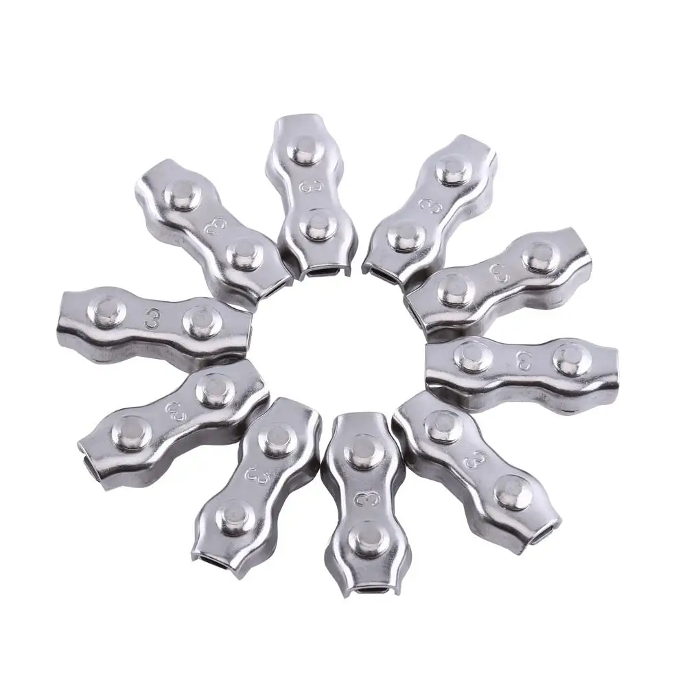 10Pcs M3 3mm Stainless Steel Duplex Clips Cable Rope Grips Clamps for Secure Fastening