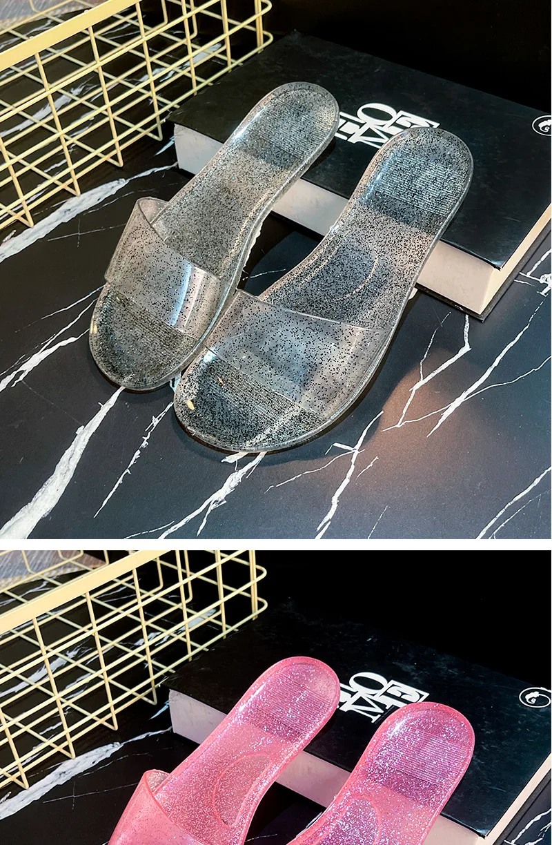 Damen-Flachsohlen-Pantoffeln 2026 Neu für Außenbereich, Bad, Zuhause, Universelle Kristall-Transparente Einfache Modische Sandalen – Detail 10