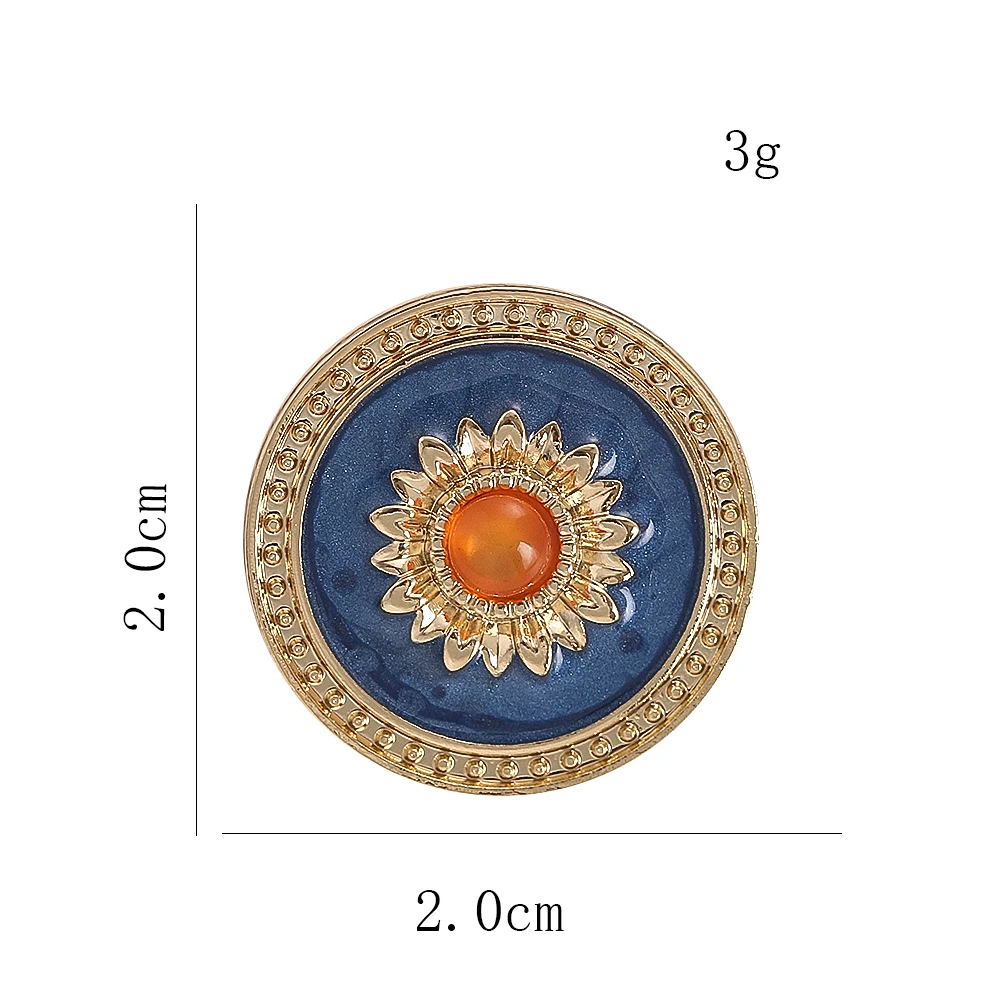 กระดุมสไตล์วินเทจชนเผ่า1ชิ้น20มม. เคลือบผิวหยดอุปกรณ์สำหรับเย็บกระดุมดอกทานตะวัน