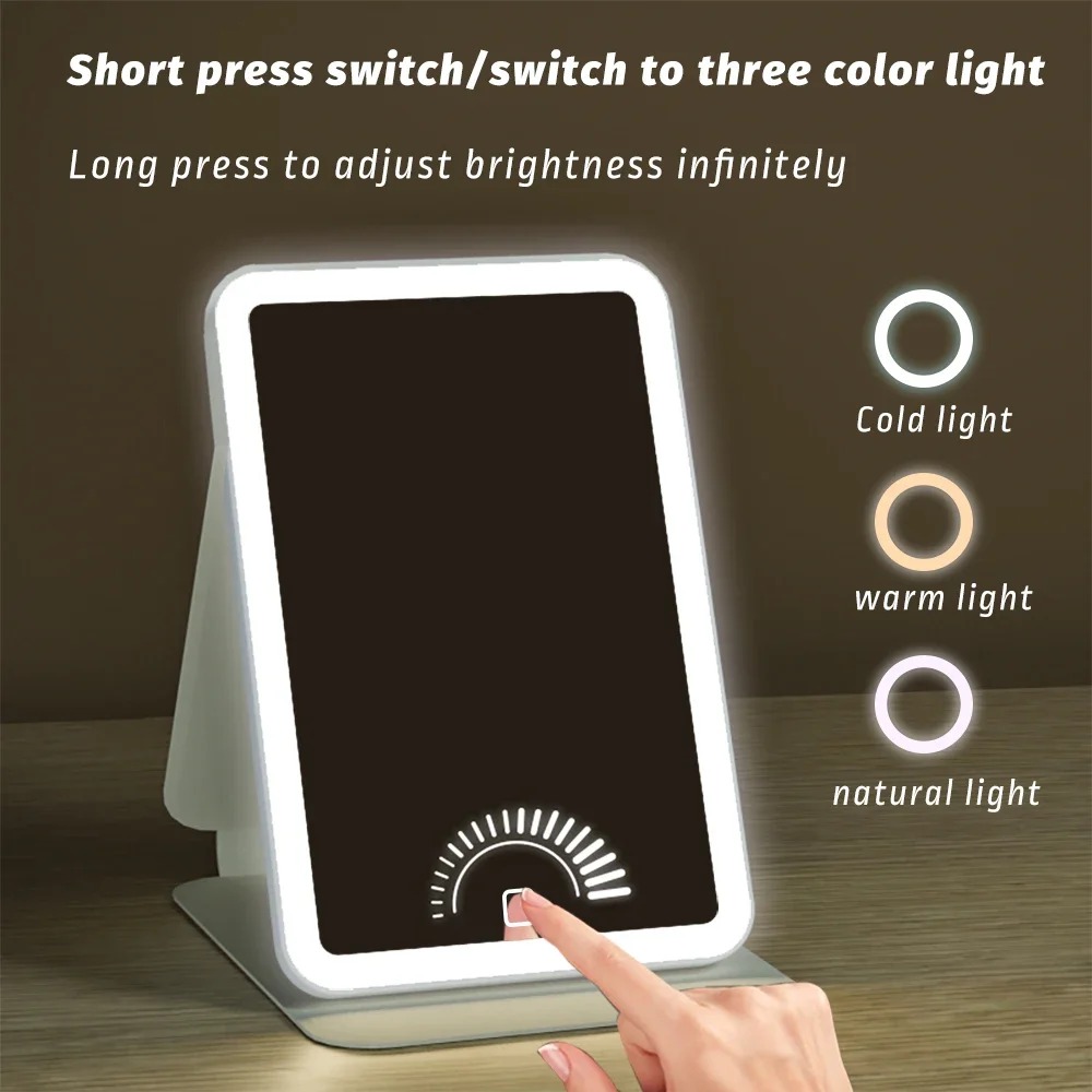 

Складное дорожное зеркало для макияжа, 360° ° Вращение, светодиодная подсветка, перезаряжаемая от USB, портативное косметическое зеркало для женщин