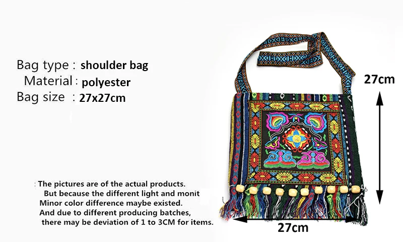Hmong Vintage ethnische Umhängetasche Stickerei Boho Hippie Quaste Tote Messenger – Detail 2