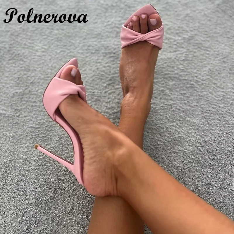 

Sexy Pointy Open Toe Twist Strap Mules Slippers Stiletto Heels Women Shoes Summer Elegant Party Pumps Sandalias De Mujer Verano