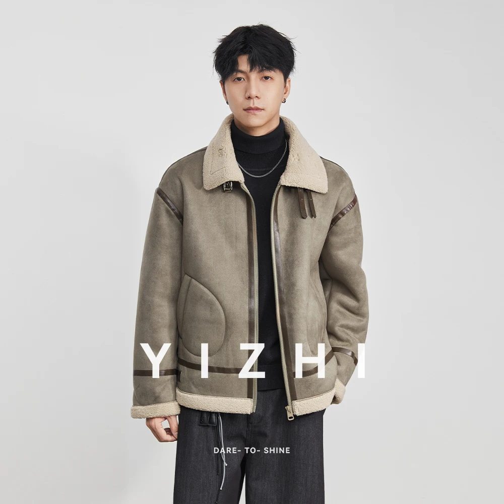 

2025 Winter New Suede Thickened Warm Cotton-padded Jacket for Men Motorcycle Jacket Lambswool Cotton-padded Jacket