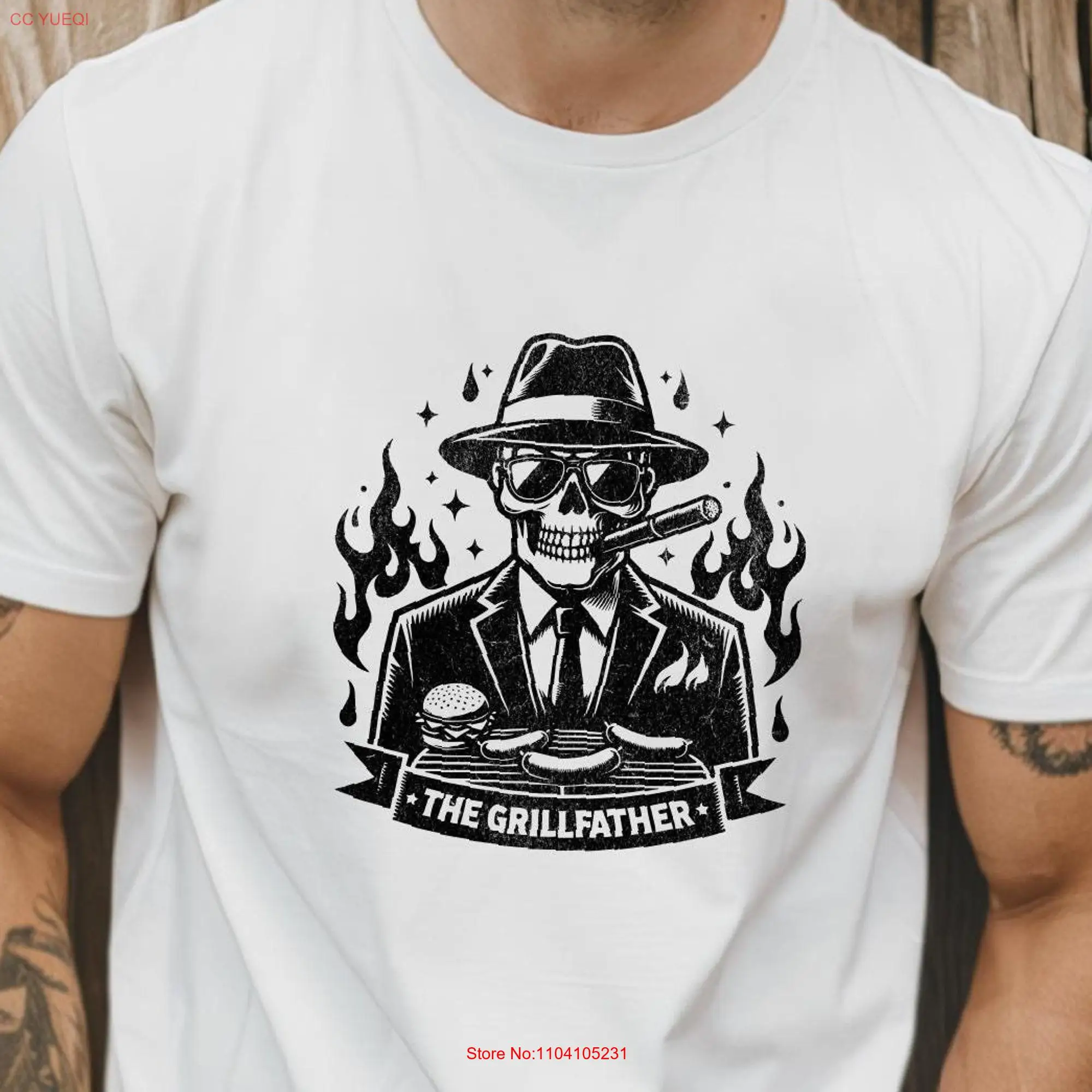 The Grillfather T Shirt BBQ Lover Meat Dad s For Him Tailgating Party Outfit long or short sleeves