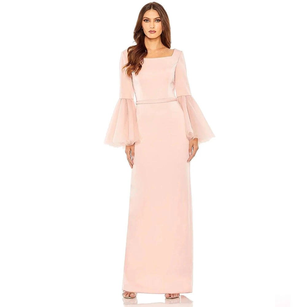 

Customized Light Pink Evening Dress Flare Sleeves Elegant Mother of the Birde Dress Prom Dress Long Women Wedding Party Gowns