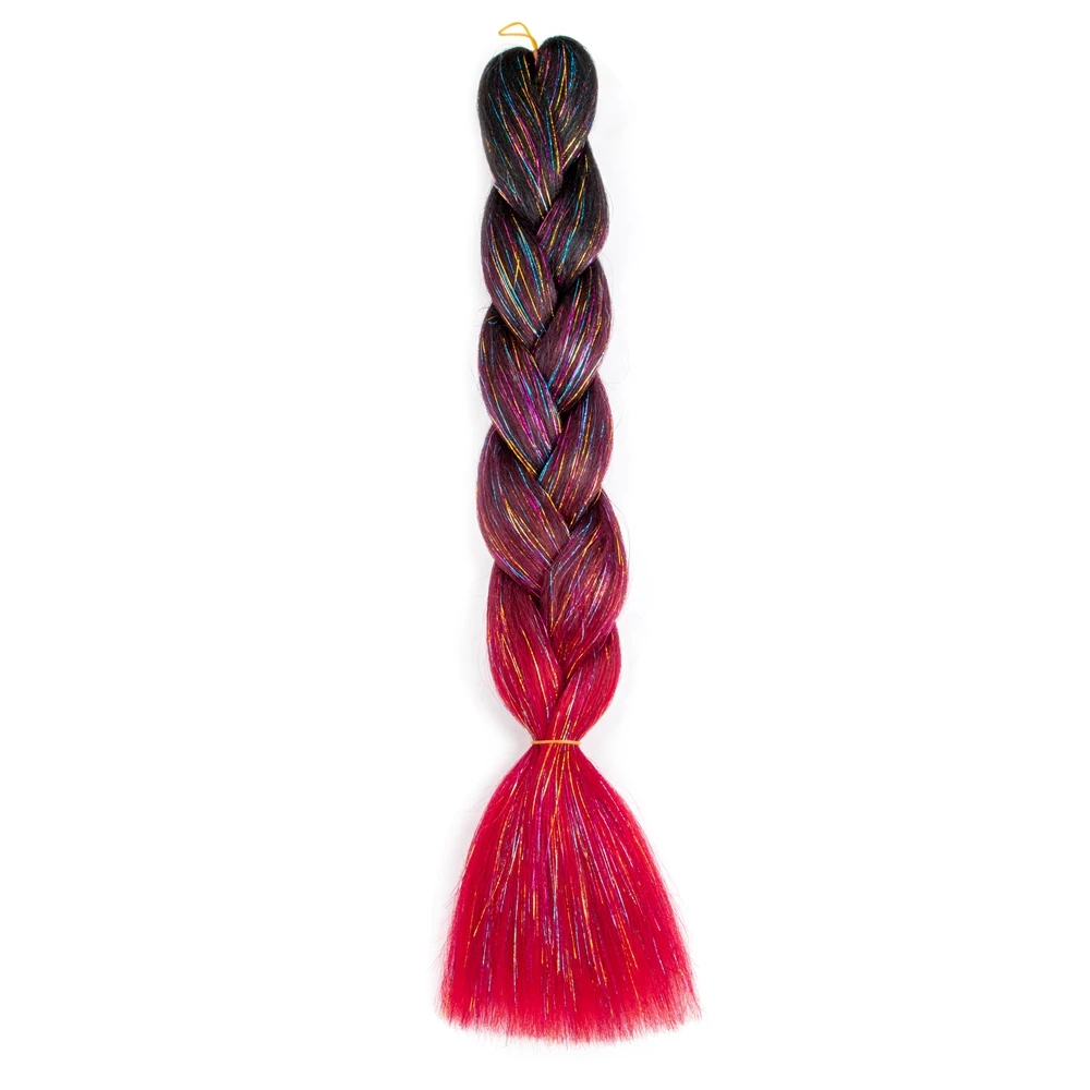 Synthetische Ombre 24Inch Glitter Jumbo Vlechten Extensions Sparkle Regenboog Gekleurde Vlechten Haar Voor Vrouwen Groothandel Diy Kapsel