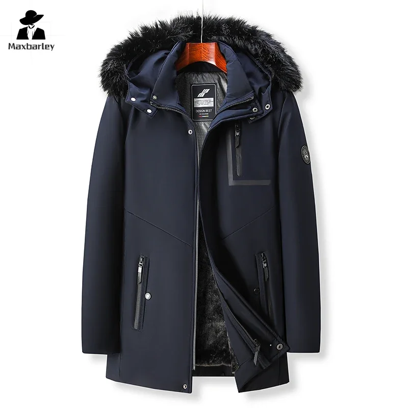 Veste d'hiver rétro haut de gamme pour hommes, coupe-vent chaud, grand col en fourrure, manteau rembourré en coton à capuche, style britannique, parka chimoptics, 2024