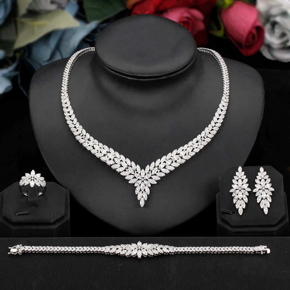 Bride Talk High Quality Full Jewelry Cubic Zirconia Luxury Earring Necklace for Dubai Women Bridal Weddings Engagement 4PCS Set