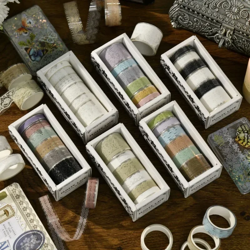 6 Rolls Retro Lace PET Washi Tape Diary Decoration Washitape Adhesiva Decorativa Scrapbooking Supplies Masking Tape