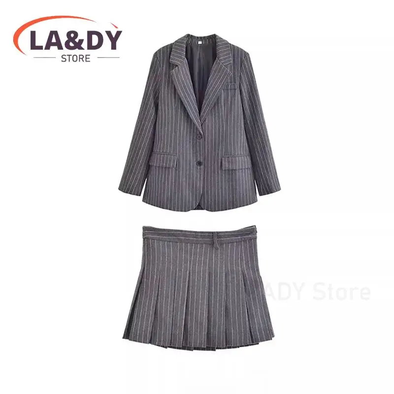 Skirt Suit Women 2024 New Fashion Pockets Long Sleeve Office Lady Blazer Jackets Coat + Casual Zipper Pleated Skirts Sets Female