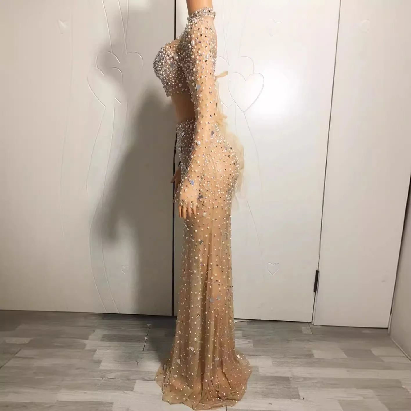 عرض فستان لؤلؤي لامع فاخر طويل للسيدات فستان زفاف أنيق من Vestidos Juveniles أنيق Para Fiesta Vestidos Fiesta De Lujo