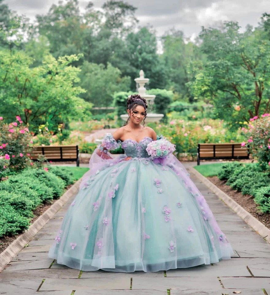 

Lorencia Princess Quinceanrea Dress 2024 with Pink Flowers Applique Ball Gown Sweet 16 Mexican Vestido De 15 Quinceañeras YQD48