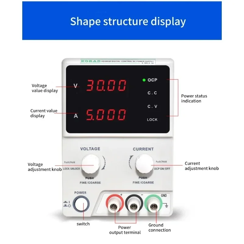 Fuente de alimentación CC conmutada de laboratorio programable Digital de precisión ajustable KA3005D