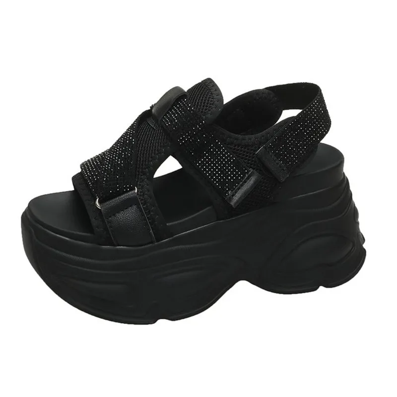 Sandalias de Plataforma de 8.5CM para Mujer, con Brillantes, Tacón Alto de Cuña, con Pedrería, Cierre de Velcro, Sandalias Gruesas de Verano, Chanclas de Playa, Zapatos Mujer