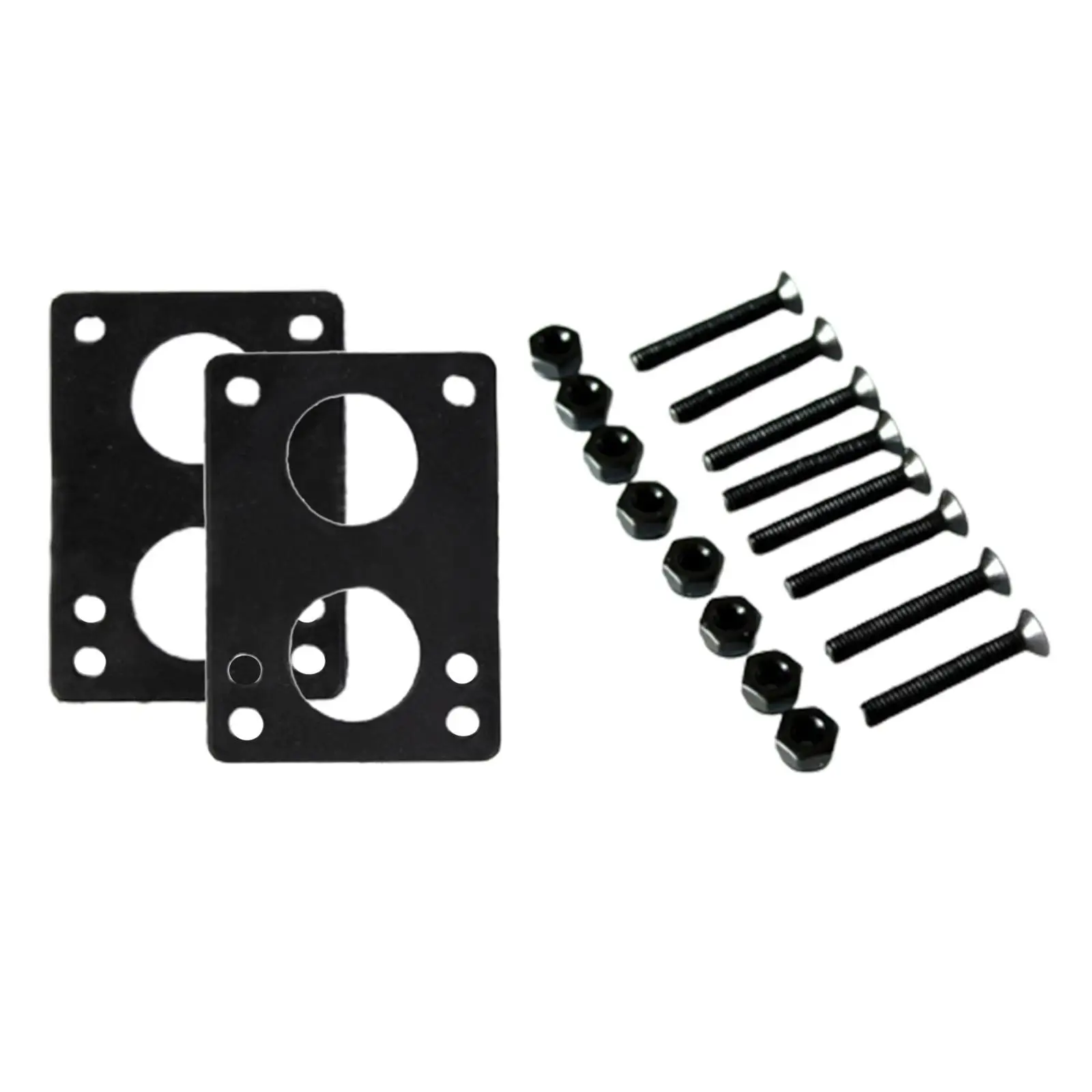 Set of 2 Longboard Skateboard Rubber Riser Pads + 16pcs Screws , Black