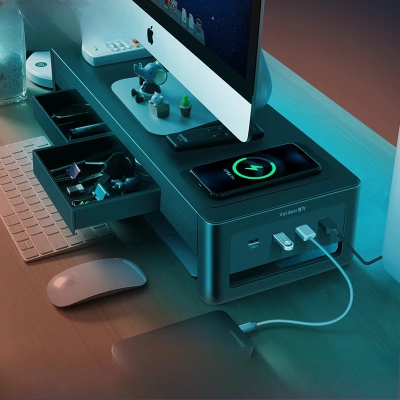 

Computer Monitor Elevated Rack Desktop Multifunction Stand Office Notebook with Drawer