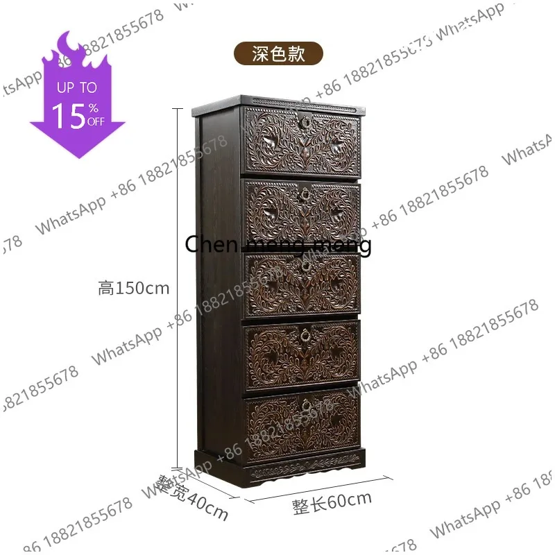 M78   Thai  solid wood carved vintage chest of drawers living room storage cabinet Southeast Asian style furniture vertical ca