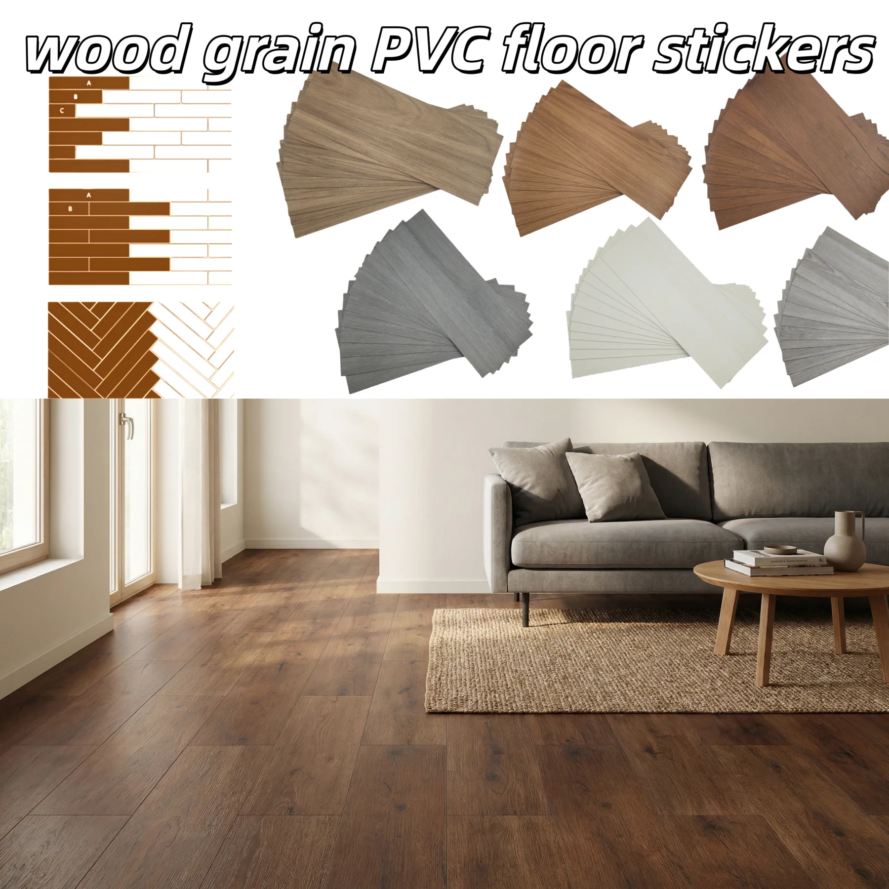 10 Stück 15 x 40 cm PVC-Bodenfliesen mit Holzmaserung, selbstklebende, verschleißfeste Bodenbeläge, geeignet für Schlafzimmer- und Heimdekoration