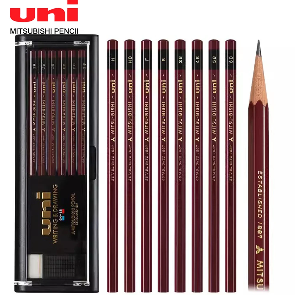 12pc UNI Manga Pencil Sketch Drawing Pencil Box 1887 with Eraser Art Student 2H/HB/2B/4B/6B Multiple Hardness Painting Supplies