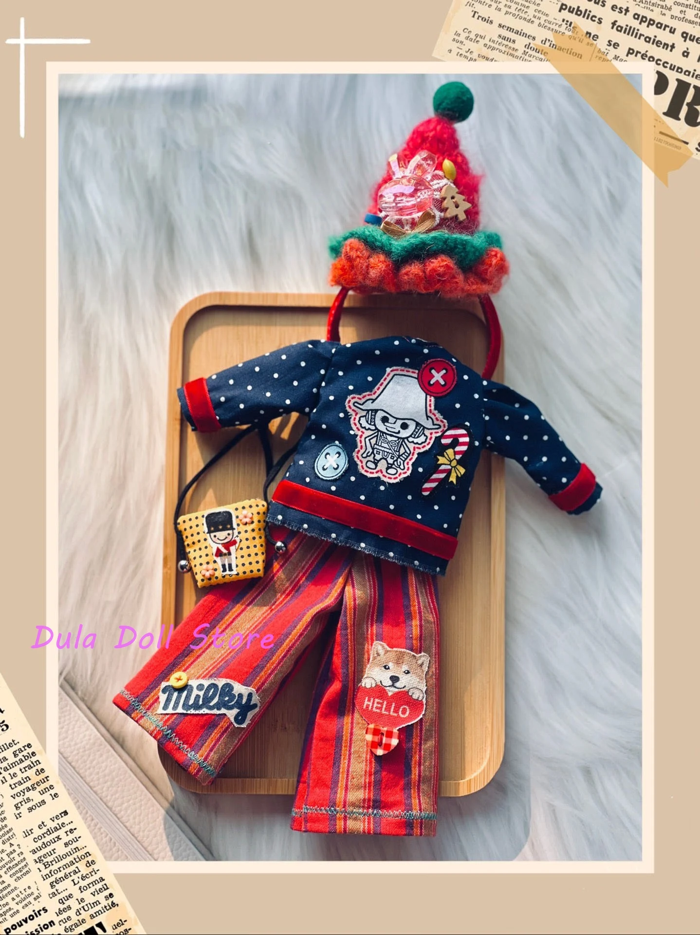 Dula pop kostuum Blythe 2025 rode kerstmuts gestreepte broek schattige babykleertjes set ob24 ob22 Azone Licca 1/6 Bjd pop accessoires