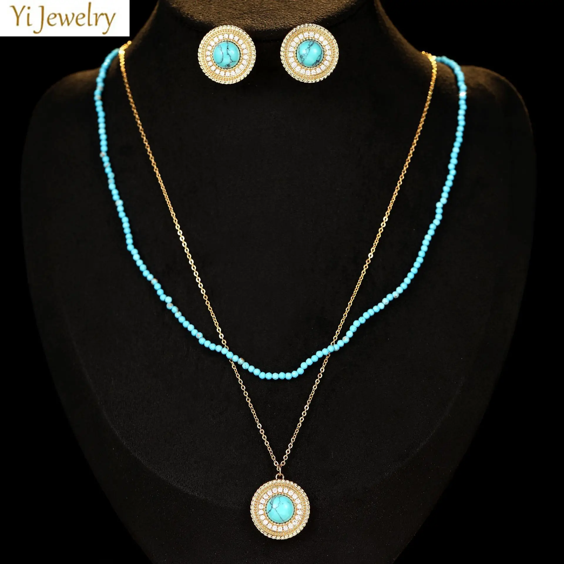 

women jewelry sets 2pcs choker necklace stud earrings mini beads chain orange blue amber spring summer beach accessories