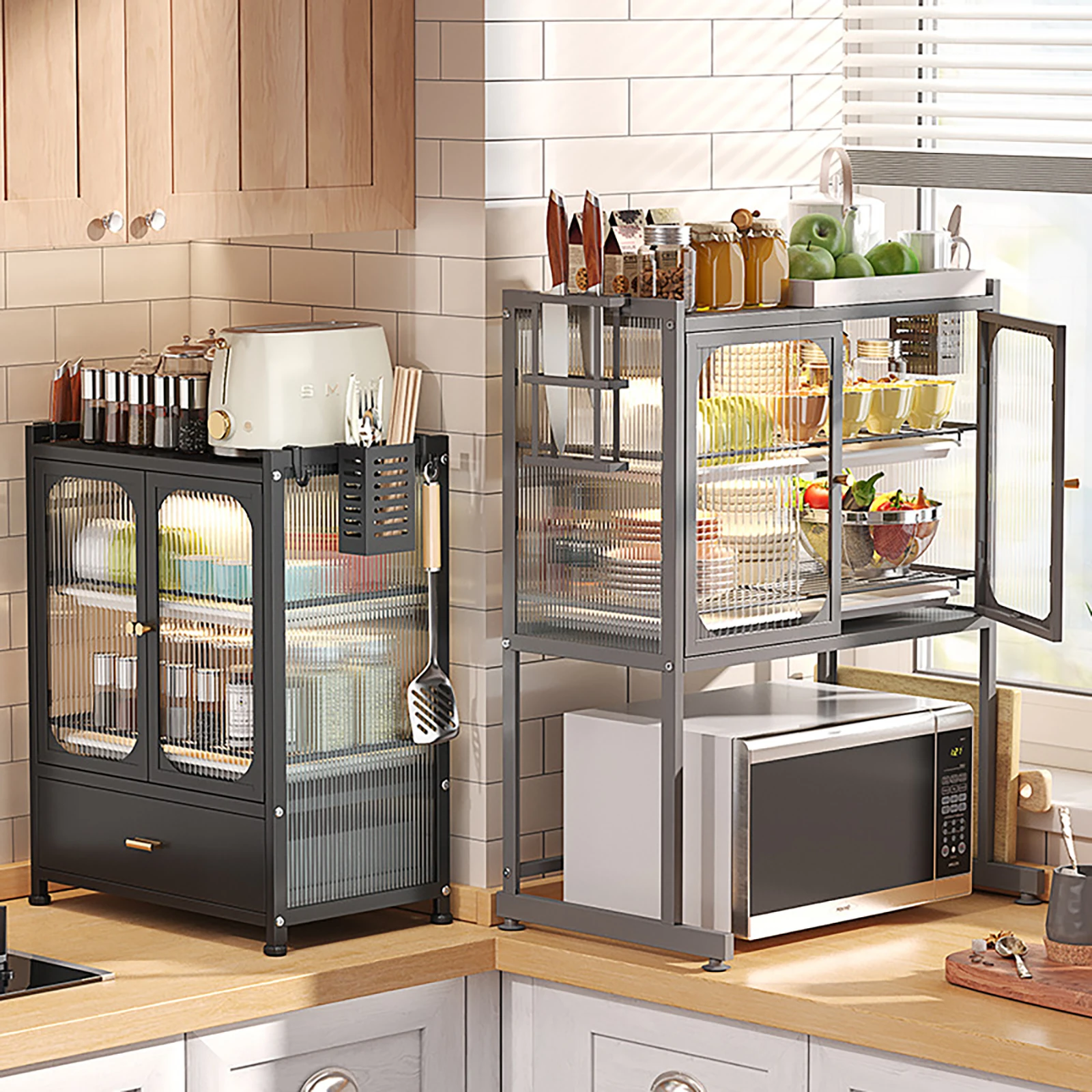 

3Tiers Microwave Storage RackBilayer Oven Modern Minimalism Kitchen Elevated Design Seasoning Rack Kitchen Accessories Organizer