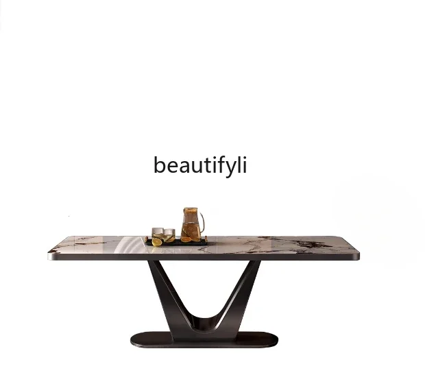 

X188Italian Minimalist Stone Plate Dining Table Light Luxury Stainless Steel Rectangular High-Grade Dining Table Furniture