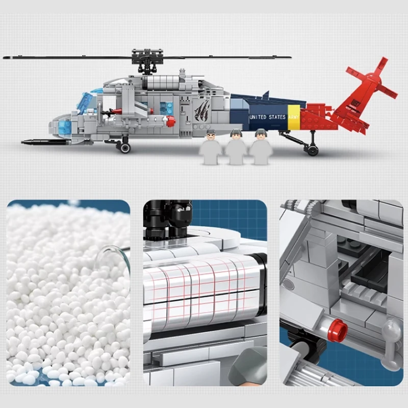 Woma 1027PCS UH-60 BLACK HAWK Helicopter Building Blocks WW2 Military Bricks Educational Toys For Boys Christmas Gift