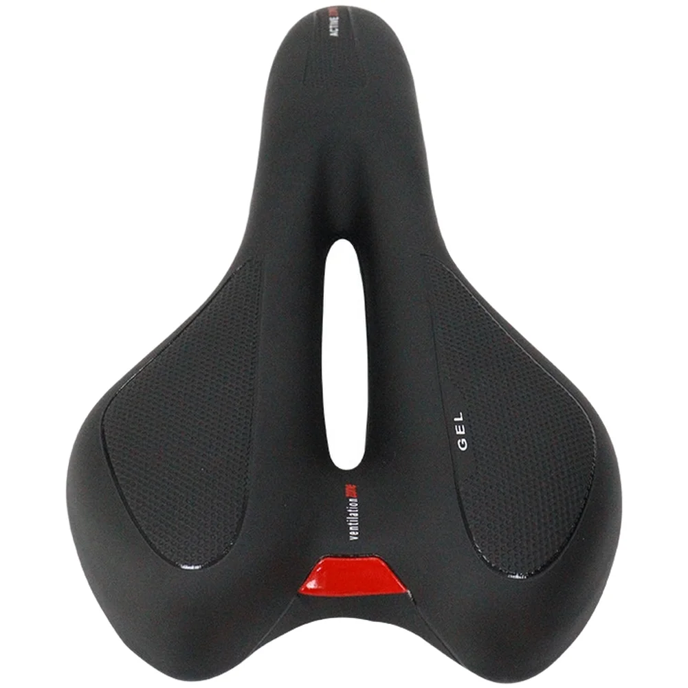 Hollow Design Bicycle Saddle with Silicone Foam Layer Breathable Airflow Dual Rails and Rear Reflective Safety