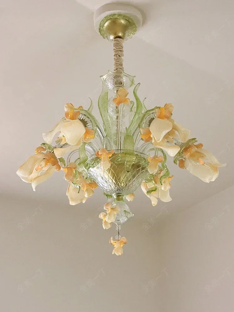 Glass flower chandelier, fresh dining room cream style designer, creative lighting decoration