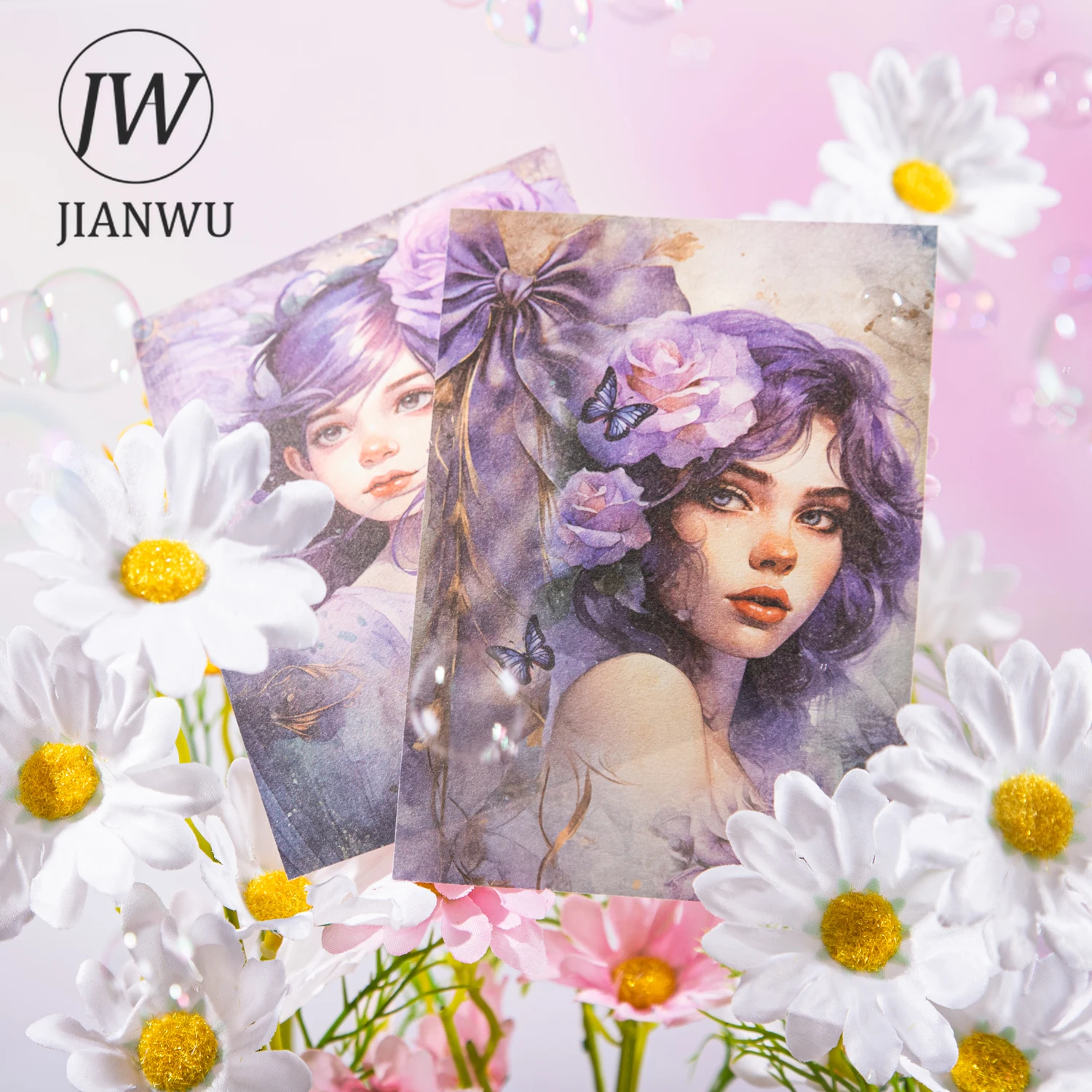 JIANWU 30 Sheets Garden and Girl Series Vintage Character Decor Material Paper Creative DIY Junk Journal Collage Stationery