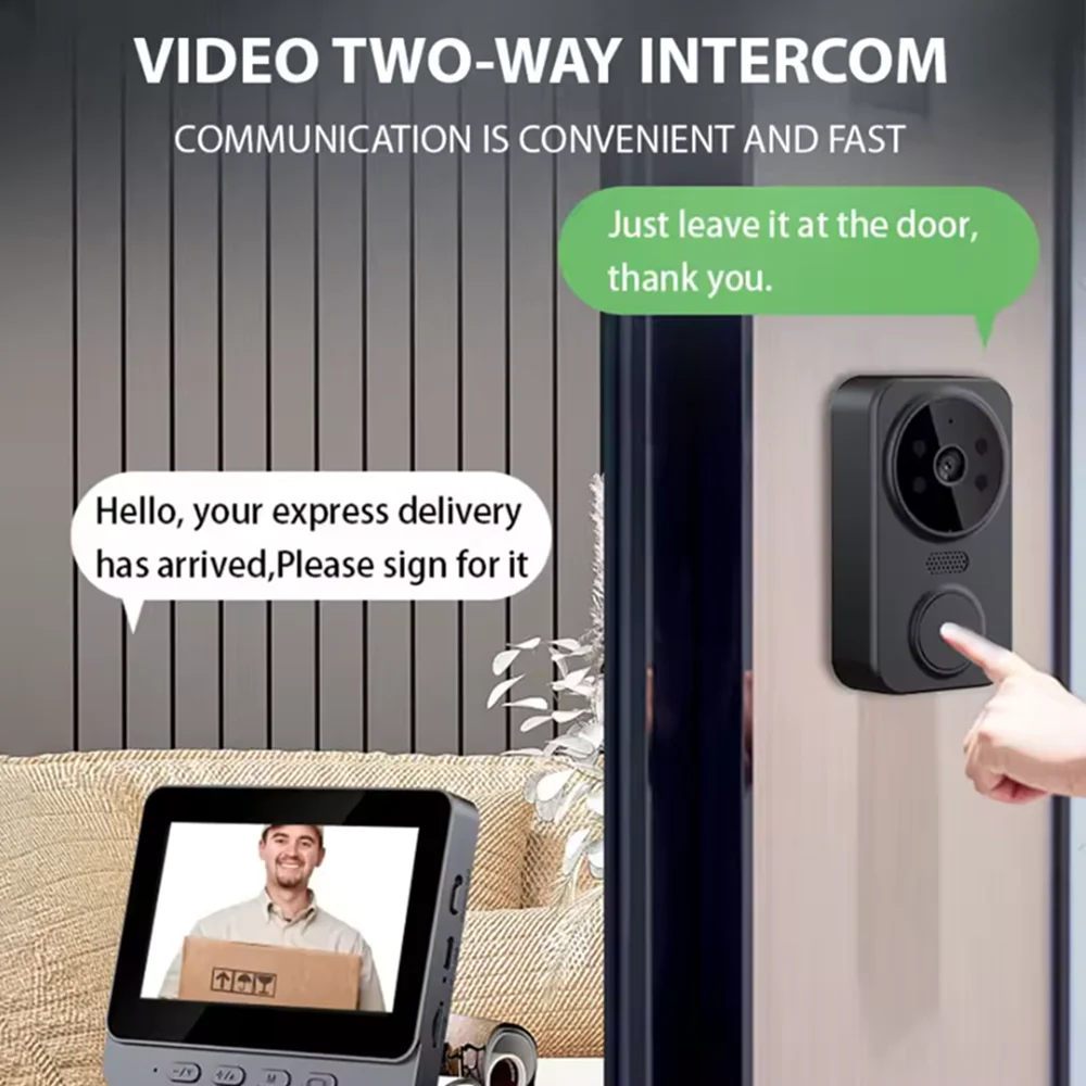 4.3" IPS HD Smart Video Doorbell with 2.4G Wireless Intercom, Two-Way Audio, Night Vision & Real-Time Monitoring