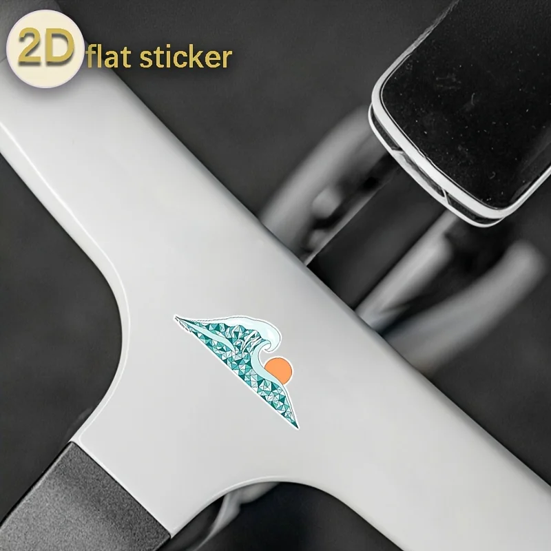 Geometric Waves and Sun Retro Art Bicycle Stickers—Creative, Unique Ocean-Themed Decorative Stickers,