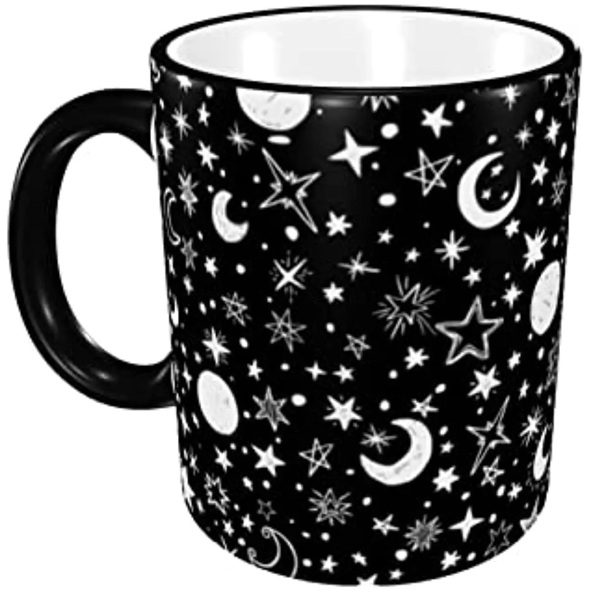 Black Moon Star Coffee Mugs 11Oz Cute Starry Sky Ceramic with Handle for Women Microwavable Single Tea Mugs for Office Home