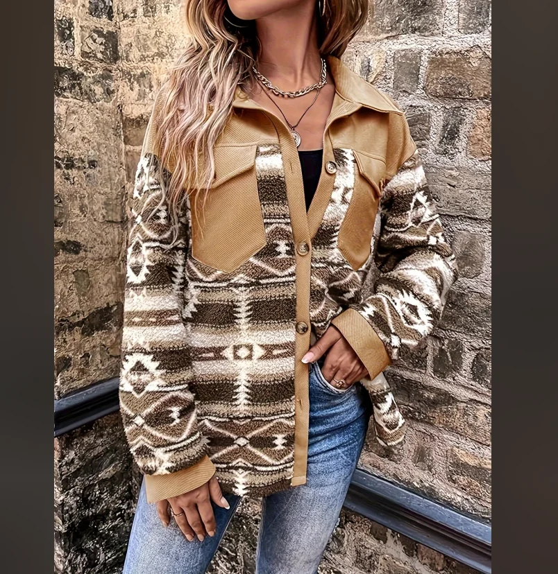 2024 European and American fashion autumn and winter standard code women\'s pocket suede temperament warm coat