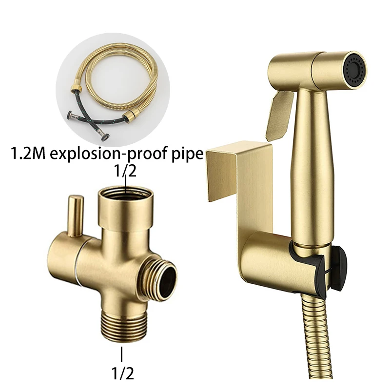 

EU Black Portable Bidet Faucet Gold Sprayer Anti-explosive Pipe Stainless Steel Toilet Bidet Faucet Cold Water G1/2 Anal Shower