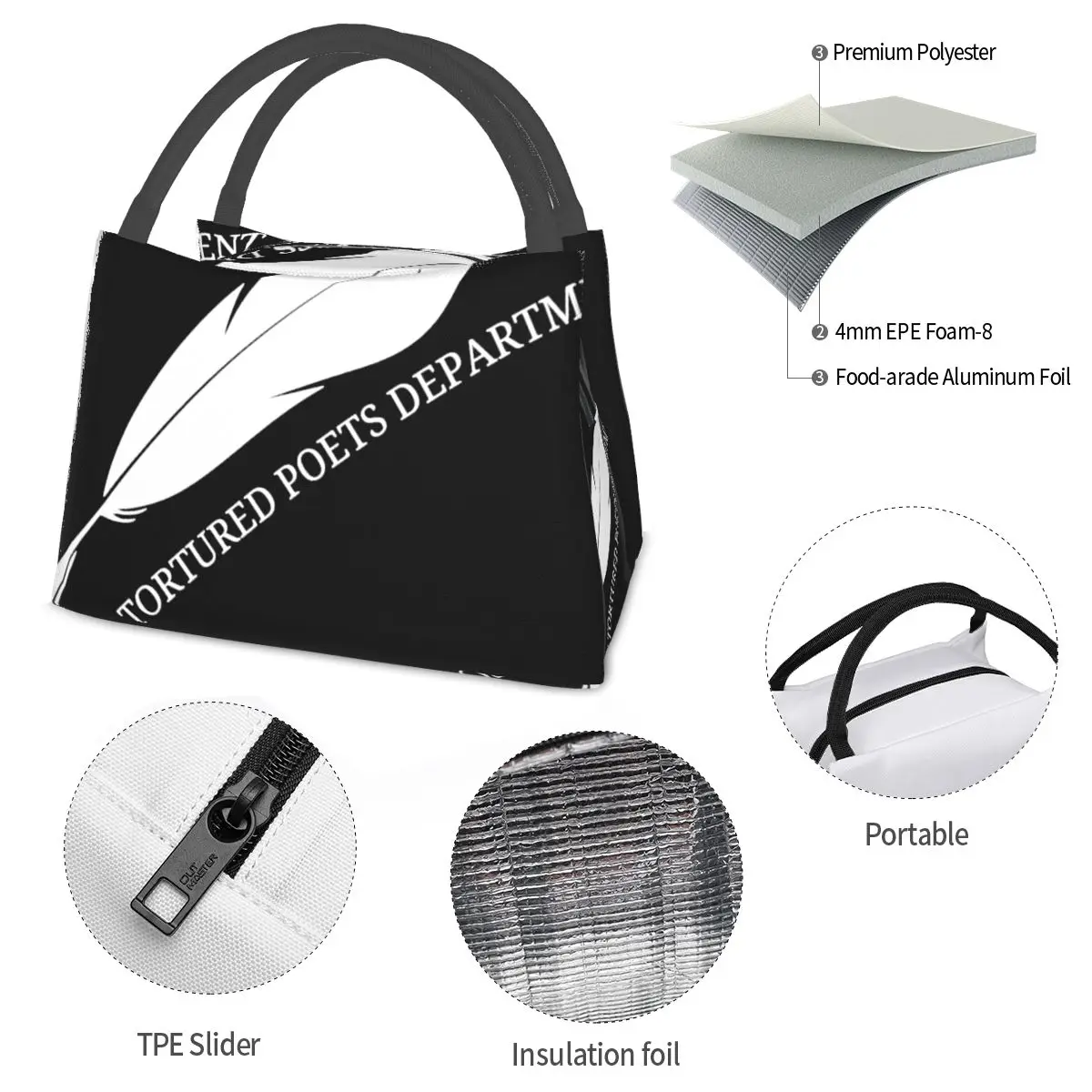 The Tortured Poets Department Portable insulation bag for Cooler Thermal Food Office Pinic Container