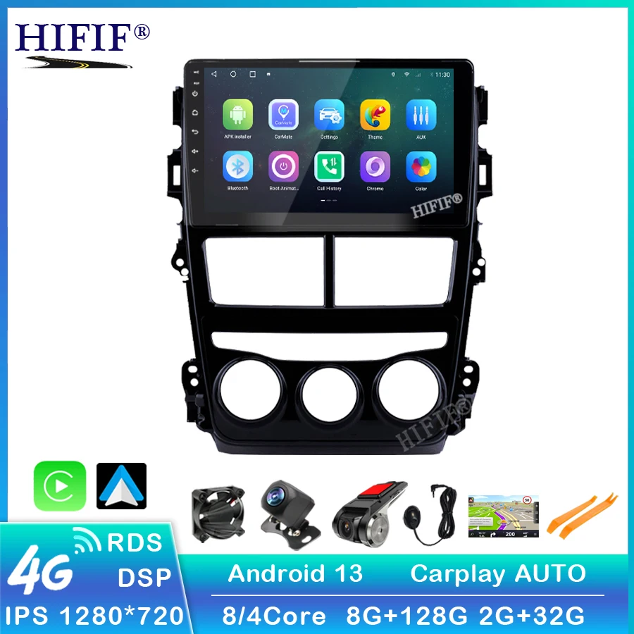 

For Toyota Vios Yaris 2018 2019 2 DIN Car Radio Multimedia System GPS Autoradio Head Unit Android 13 Carplay DSP 9" With Frame