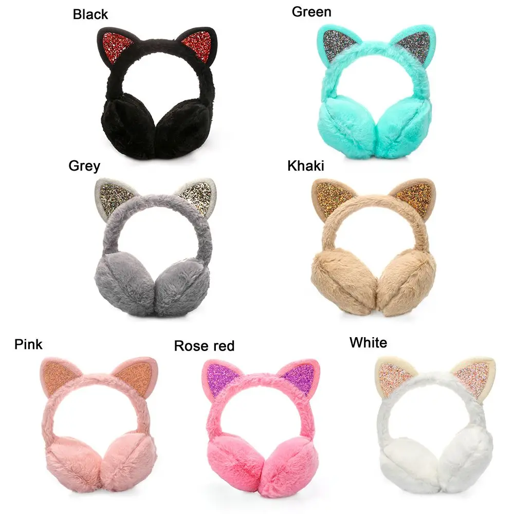 Winter Warm Earmuffs For Women Girls Cat Ears Cat Ear Ear Warmers Outdoor Earmuff Sequin Earmuffs Fluffy Earflap Headband