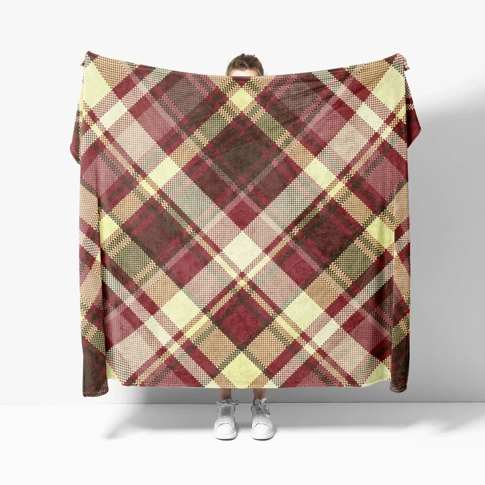 Vintage Plaid Soft Flannel Blanket Breathable Ultra Warm Bedding & Travel Blanket Sofa Blanket Bed Blanket Customizable