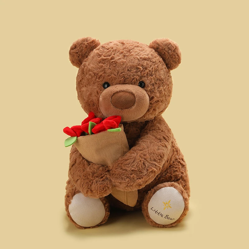 Oso rosa romántico dulce de 25/38cm, juguetes de peluche, sombrero de rosa desmontable, ramo, muñeco de oso, muñeca de empresa encantadora, Gif del Día de San Valentín